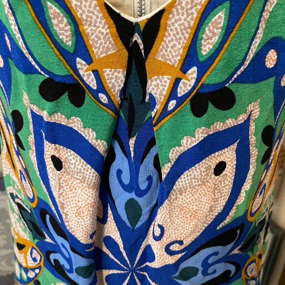 Maeve Blue Green Gold Abstract Pattern V-Neck Cap Sleeve Sheath Dress Size XS - Picture 4 of 6